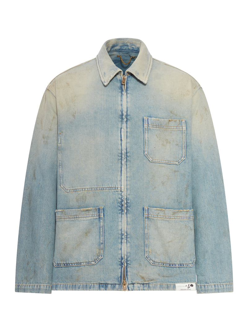 GIACCA IN DENIM DA UOMO EFFETTO DISTRESSED CON ZIP