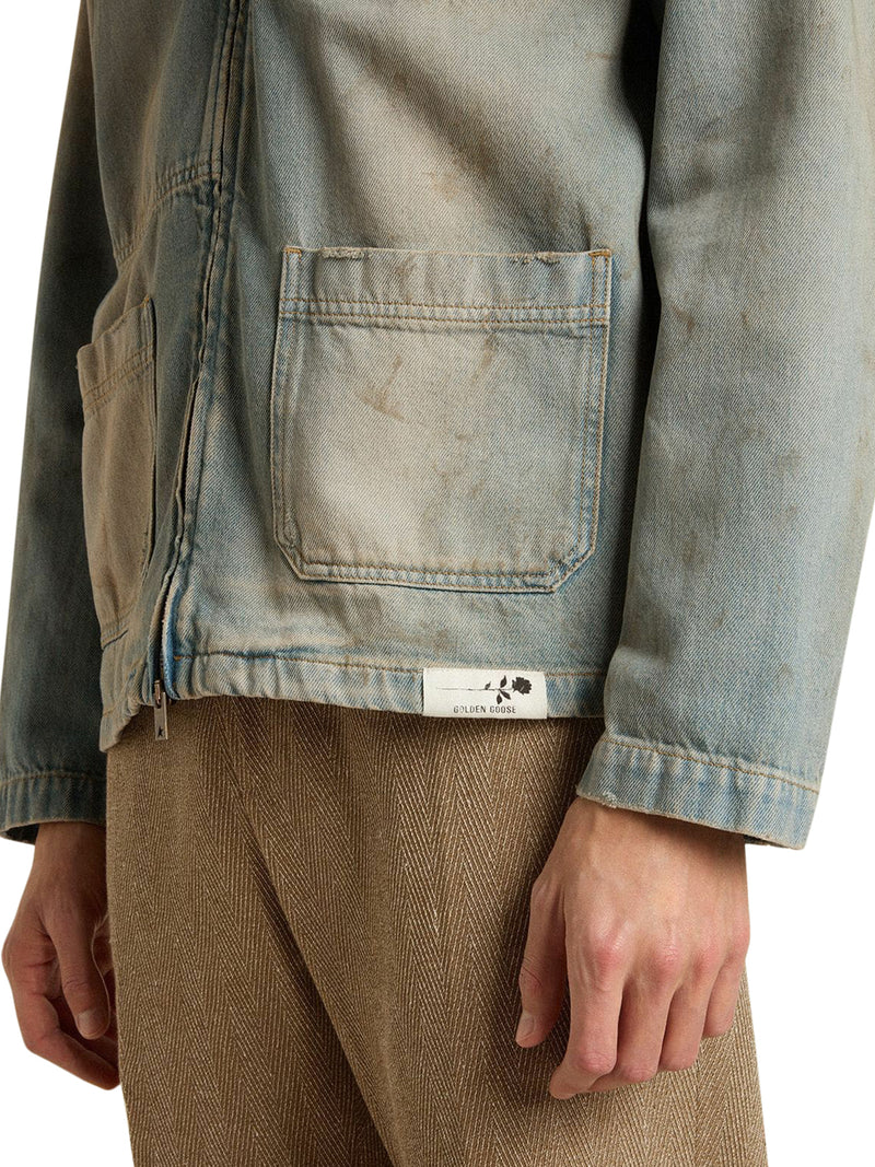 GIACCA IN DENIM DA UOMO EFFETTO DISTRESSED CON ZIP