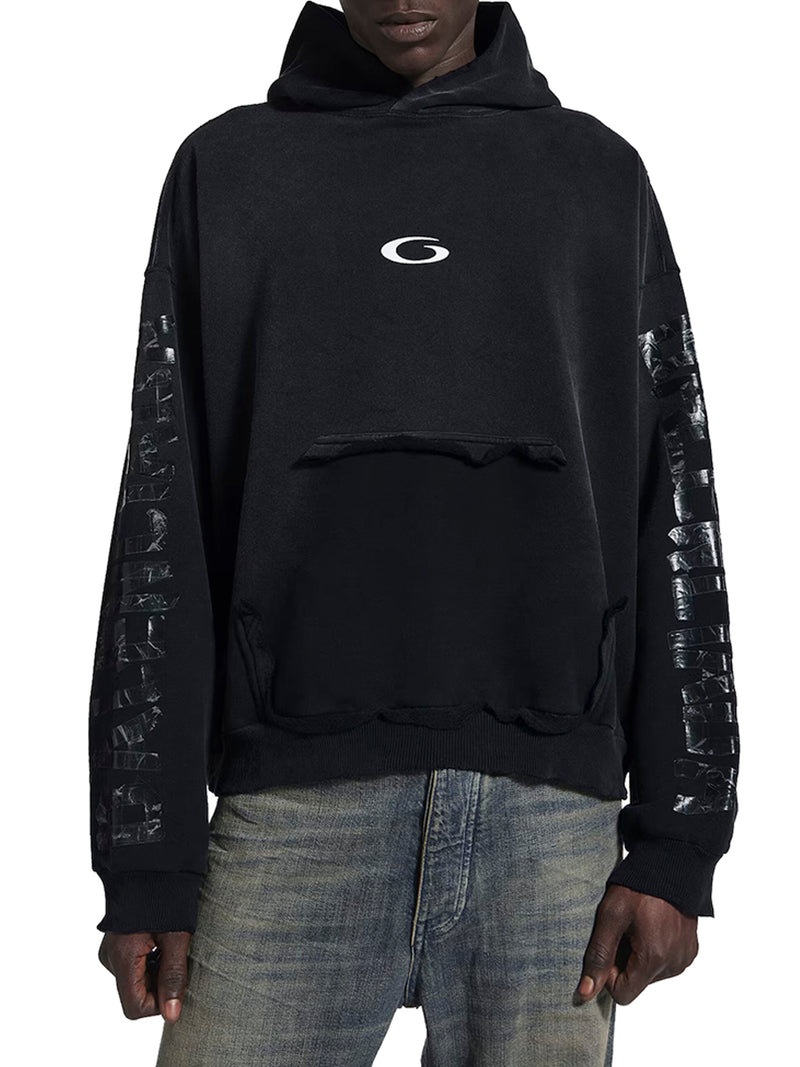 HOODIE TRANSPARENT TAPE CON TASCA STRAPPATA