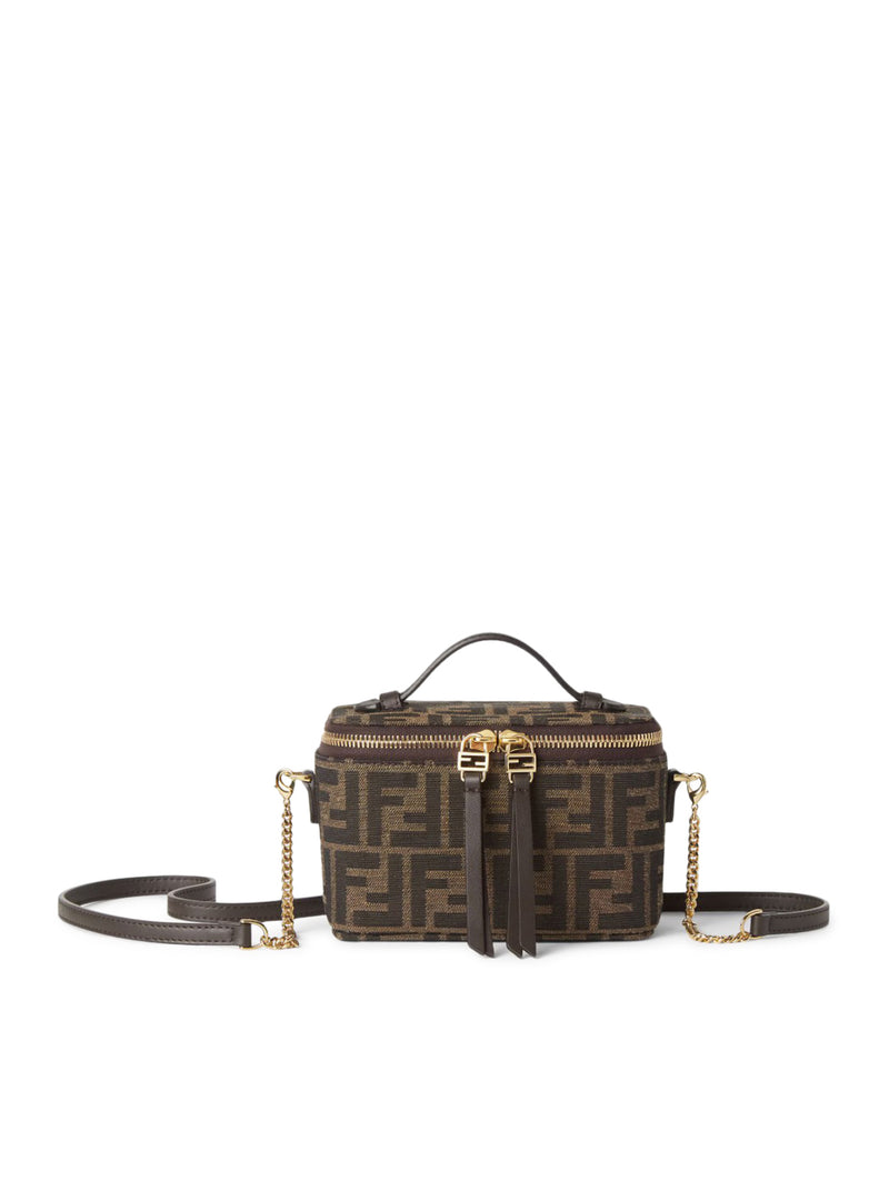 MINI BORSA FENDI VANITY IN TESSUTO FF JACQUARD TABACCO MARRONE