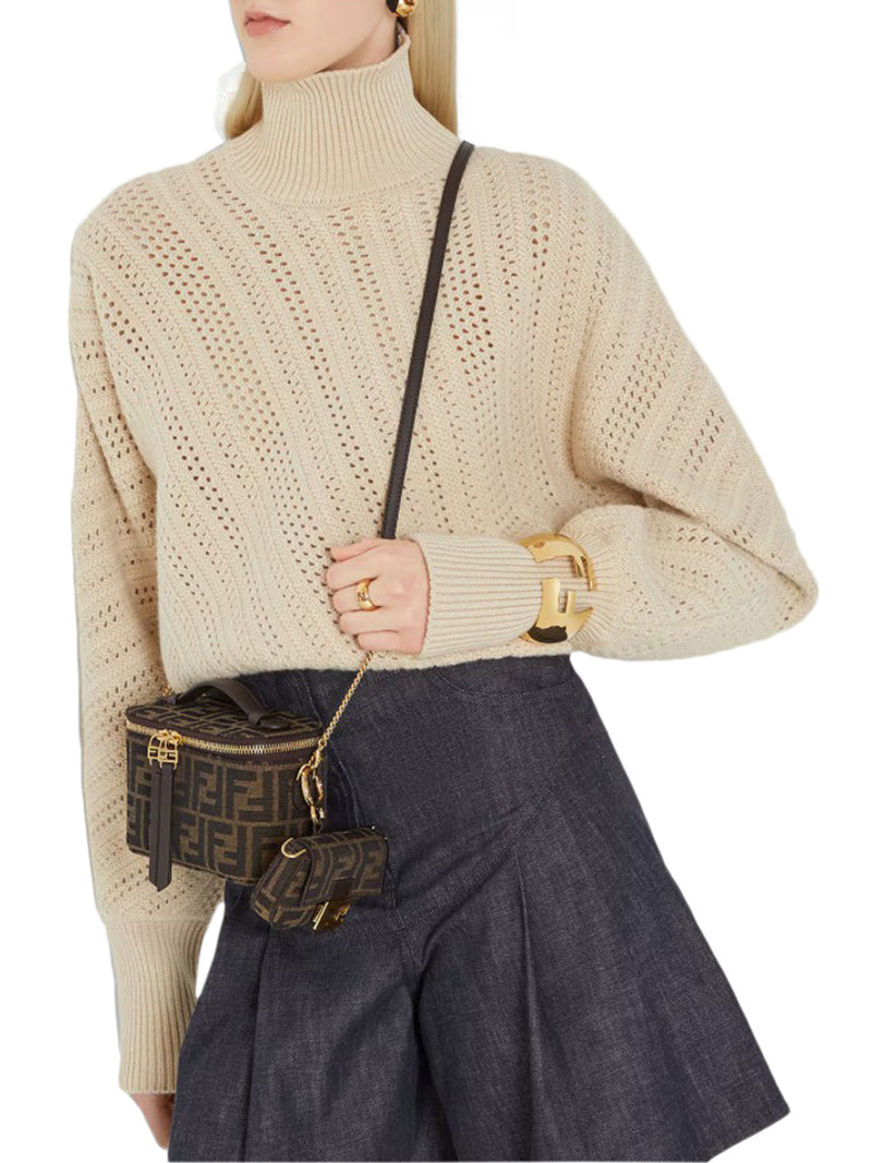 MINI BORSA FENDI VANITY IN TESSUTO FF JACQUARD TABACCO MARRONE