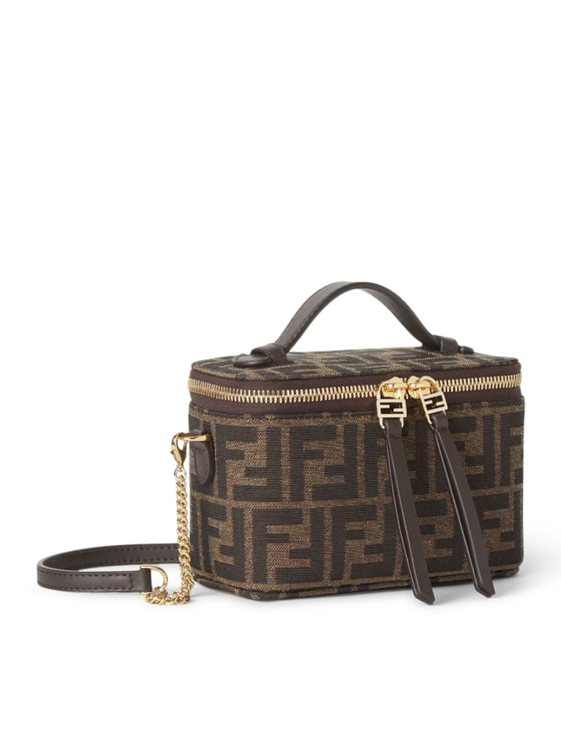 MINI BORSA FENDI VANITY IN TESSUTO FF JACQUARD TABACCO MARRONE