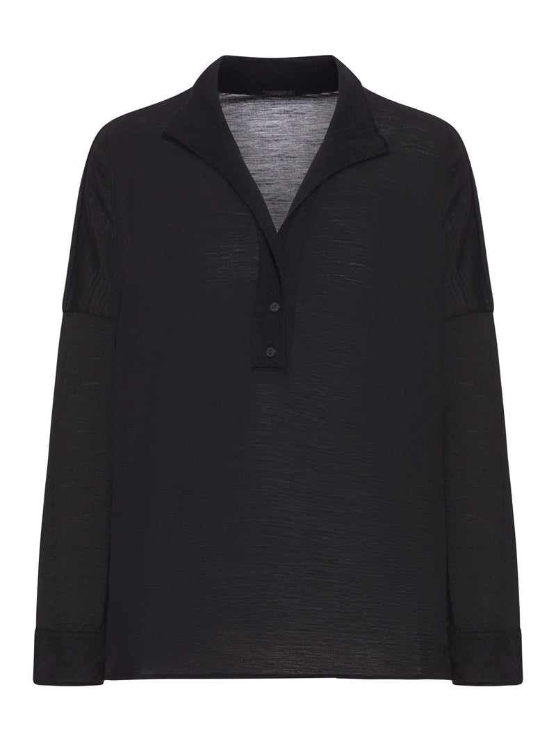 POLO DALLA LINEA OVER IN JERSEY DI LANA CON INSERTI IN LANA COTTA