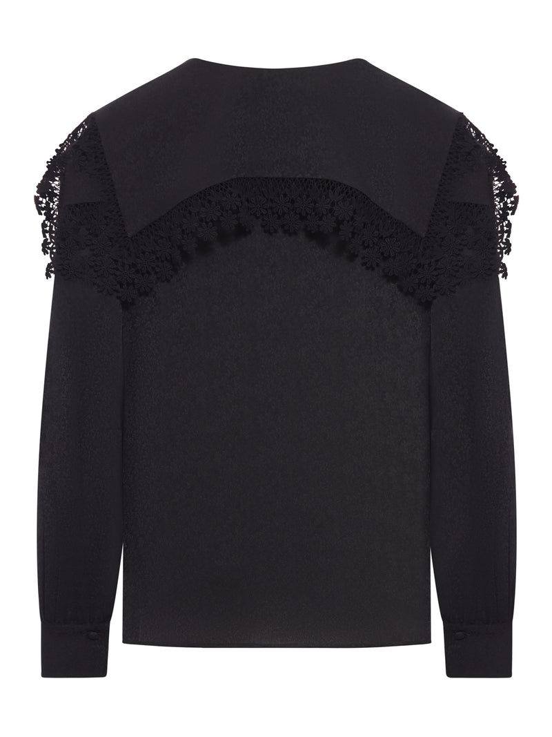 BLUSA CON MAXI COLLO IN JACQUARD DI SETA E PIZZO