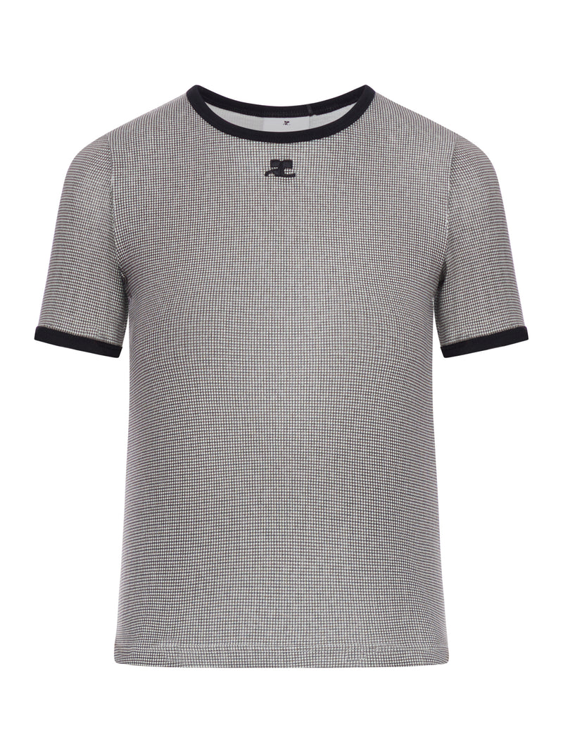 T-SHIRT A CONTRASTO PIED DE POULE