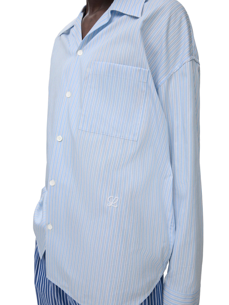 CAMICIA OVERSIZE A RIGHE IN COTONE CON COLLO BOWLING