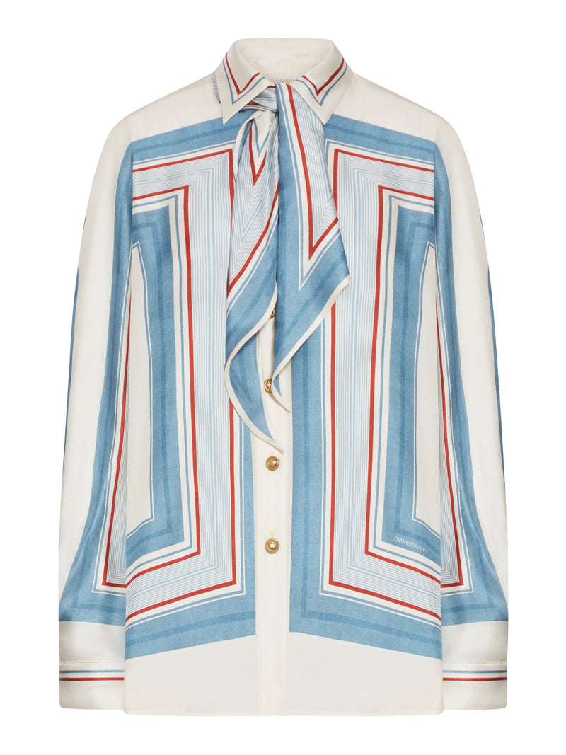 CAMICIA CON FOULARD IN TICKING A RIGHE