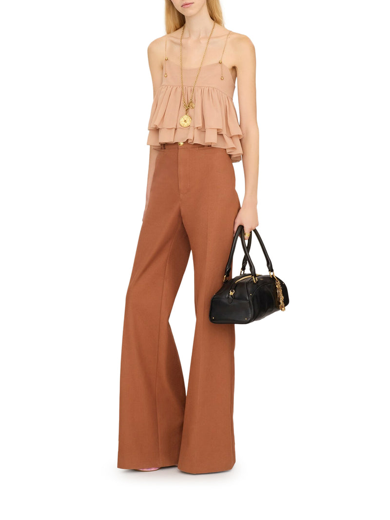 TOP CON VOLANT SENZA MANICHE IN GEORGETTE DI SETA