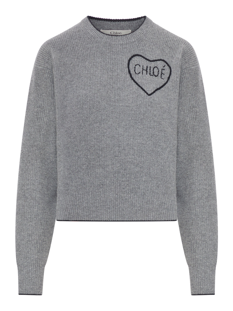 PULLOVER CORTO CON LOGO IN MAGLIA DI LANA