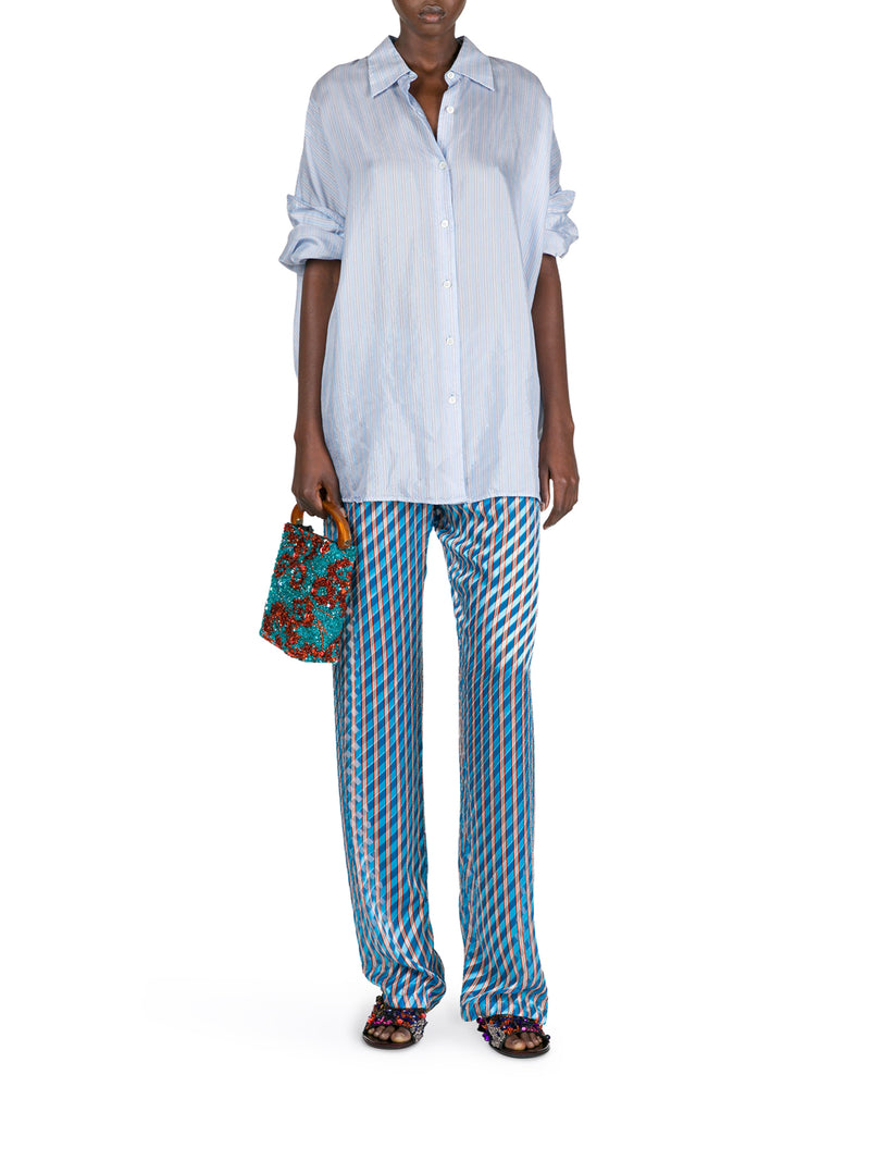 CAMICIA OVERSIZE IN CUPRO A RIGHE