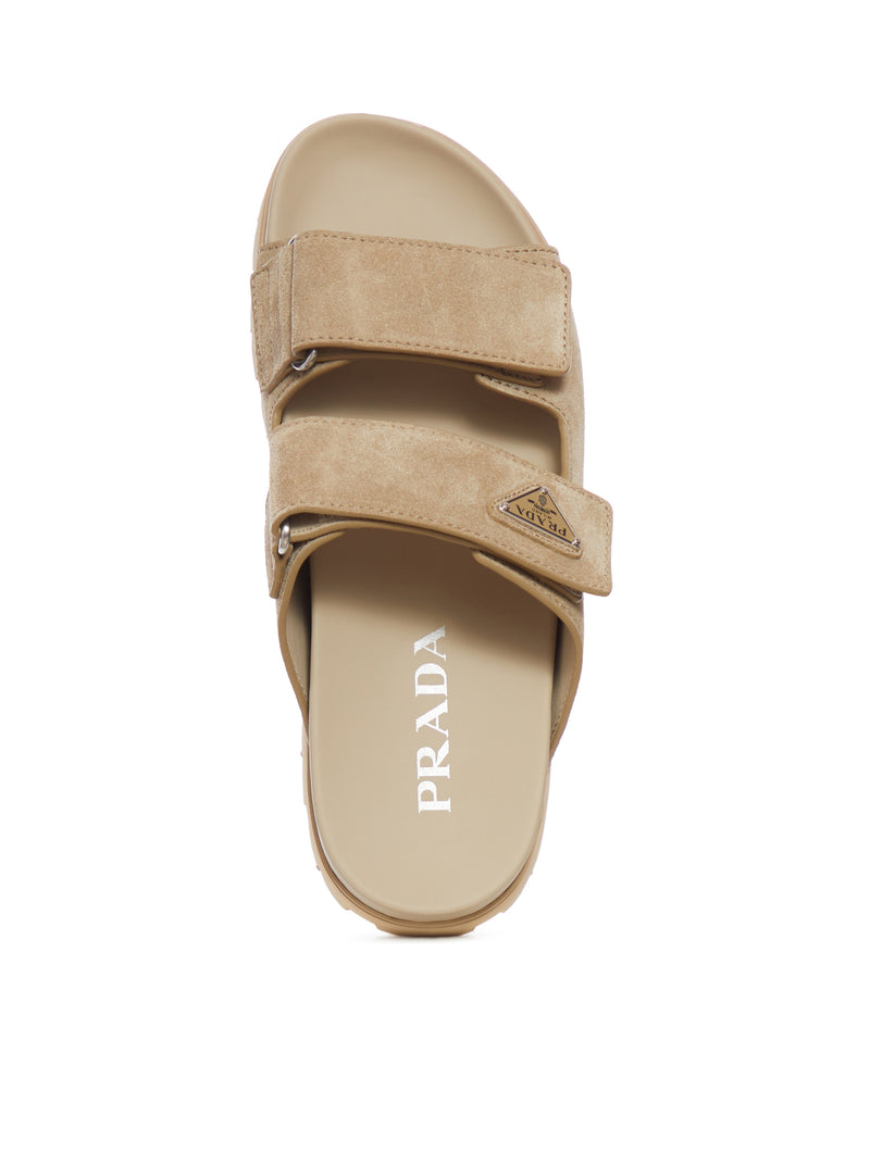 SANDALI CON FASCE IN PELLE SCAMOSCIATA