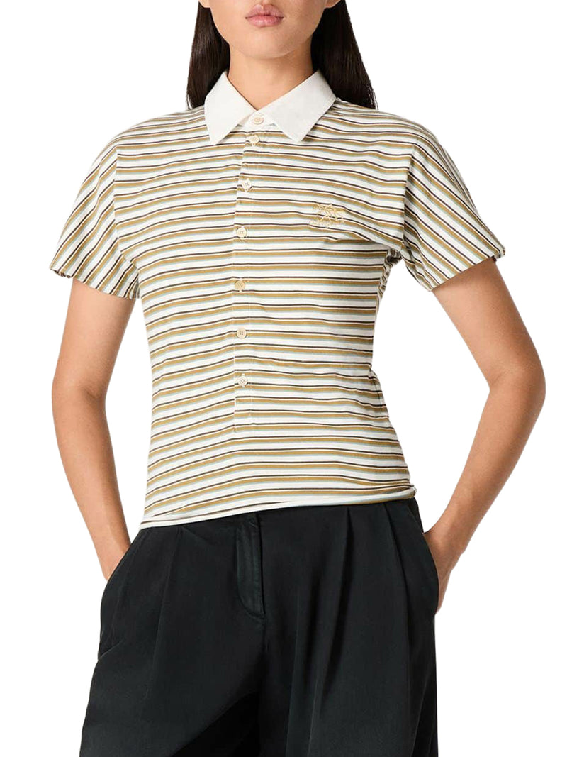 T-SHIRT POLO IN JERSEY A RIGHE CON COLLETTO A CONTRASTO