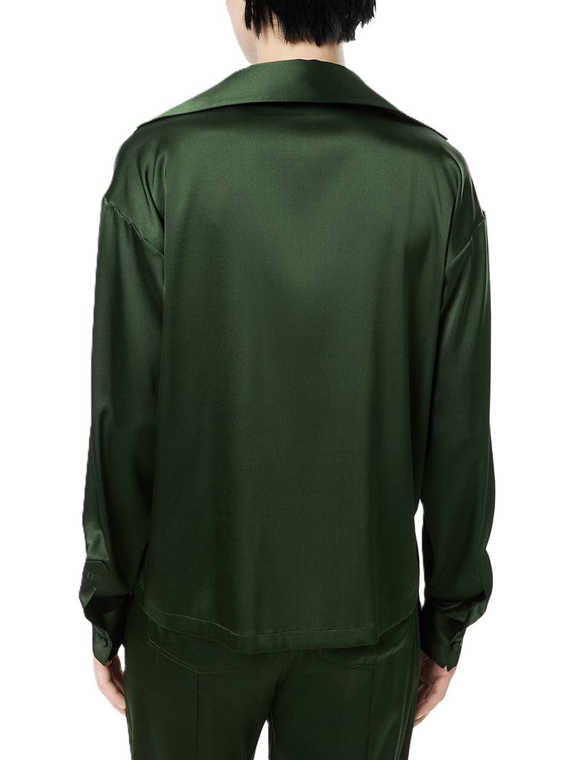 BLUSA IN RASO DI SETA CON LOGO TF RICAMATO TONO SU TONO VERDE