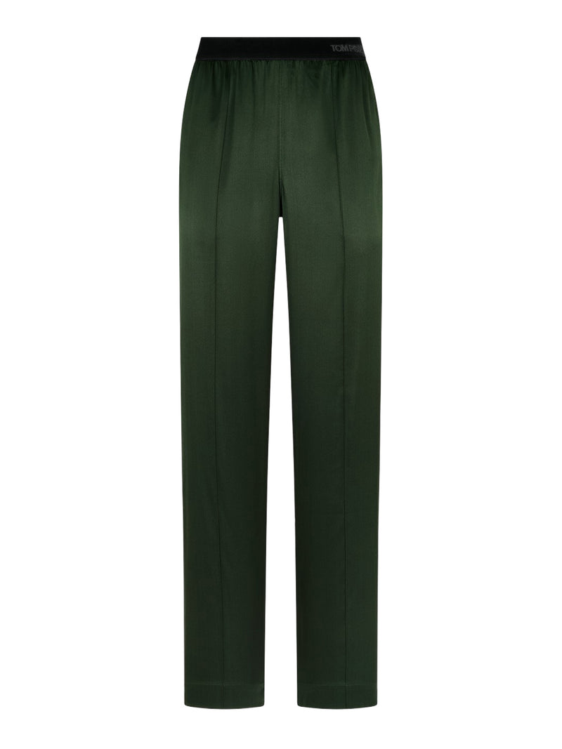 PANTALONI IN RASO DI SETA ELASTICIZZATO VERDE