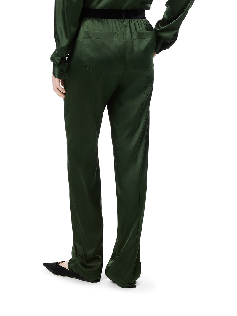 PANTALONI IN RASO DI SETA ELASTICIZZATO VERDE