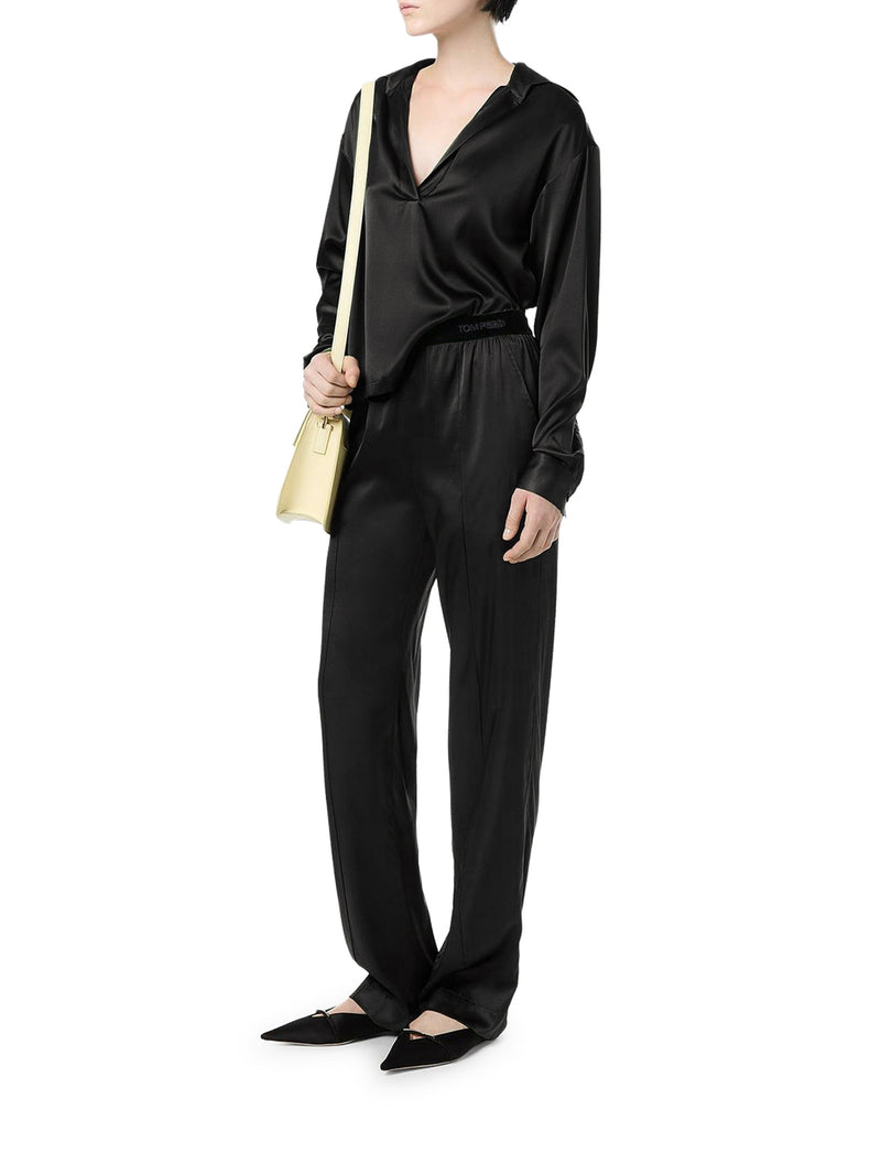 PANTALONI IN RASO DI SETA ELASTICIZZATO NERO