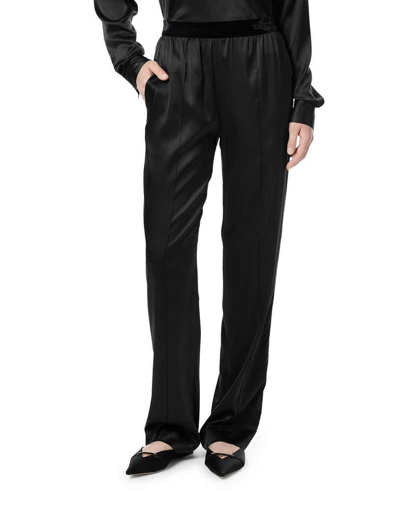 PANTALONI IN RASO DI SETA ELASTICIZZATO NERO