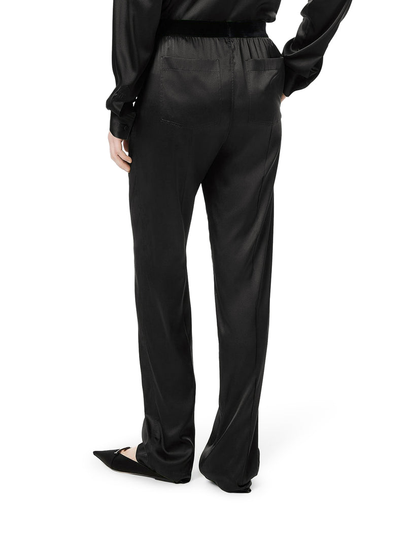 PANTALONI IN RASO DI SETA ELASTICIZZATO NERO
