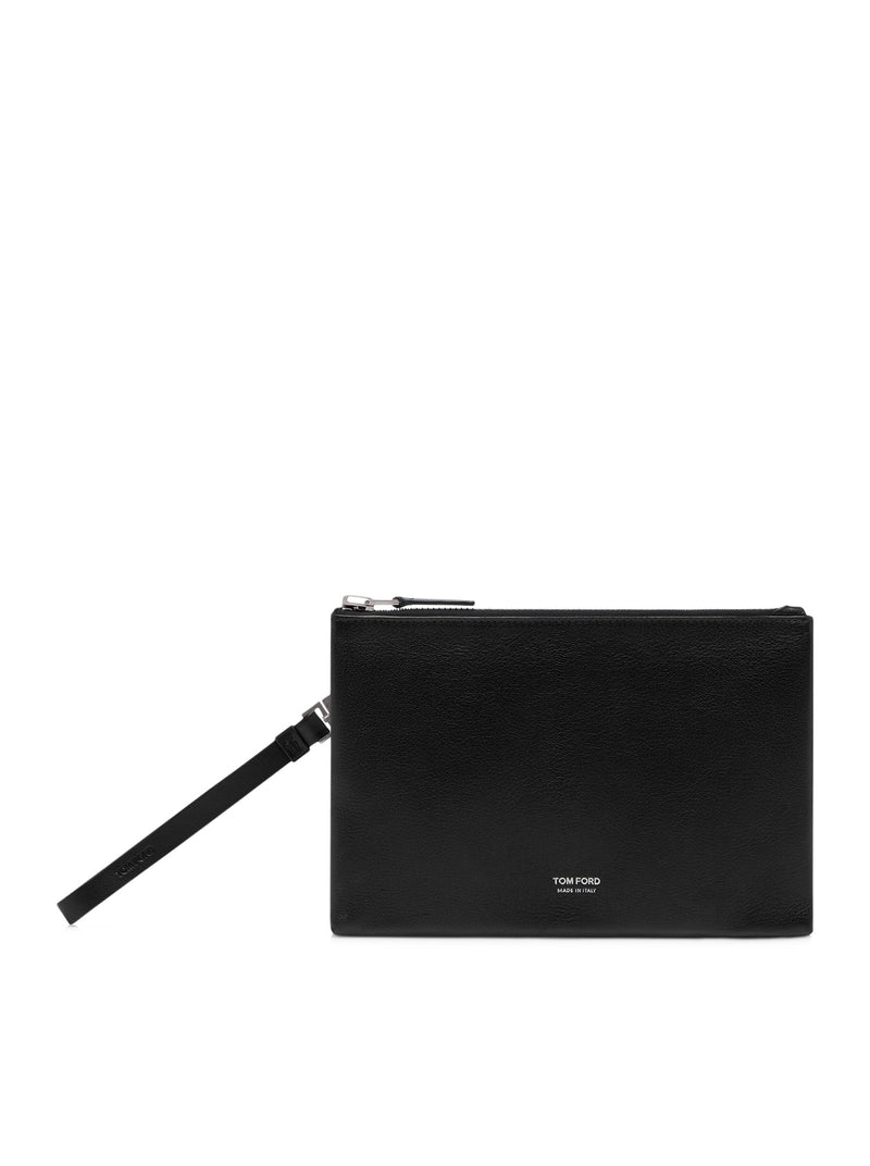 POUCHETTE MINIMAL SOTTILE IN PELLE FIORE CON CINTURINO DA POLSO