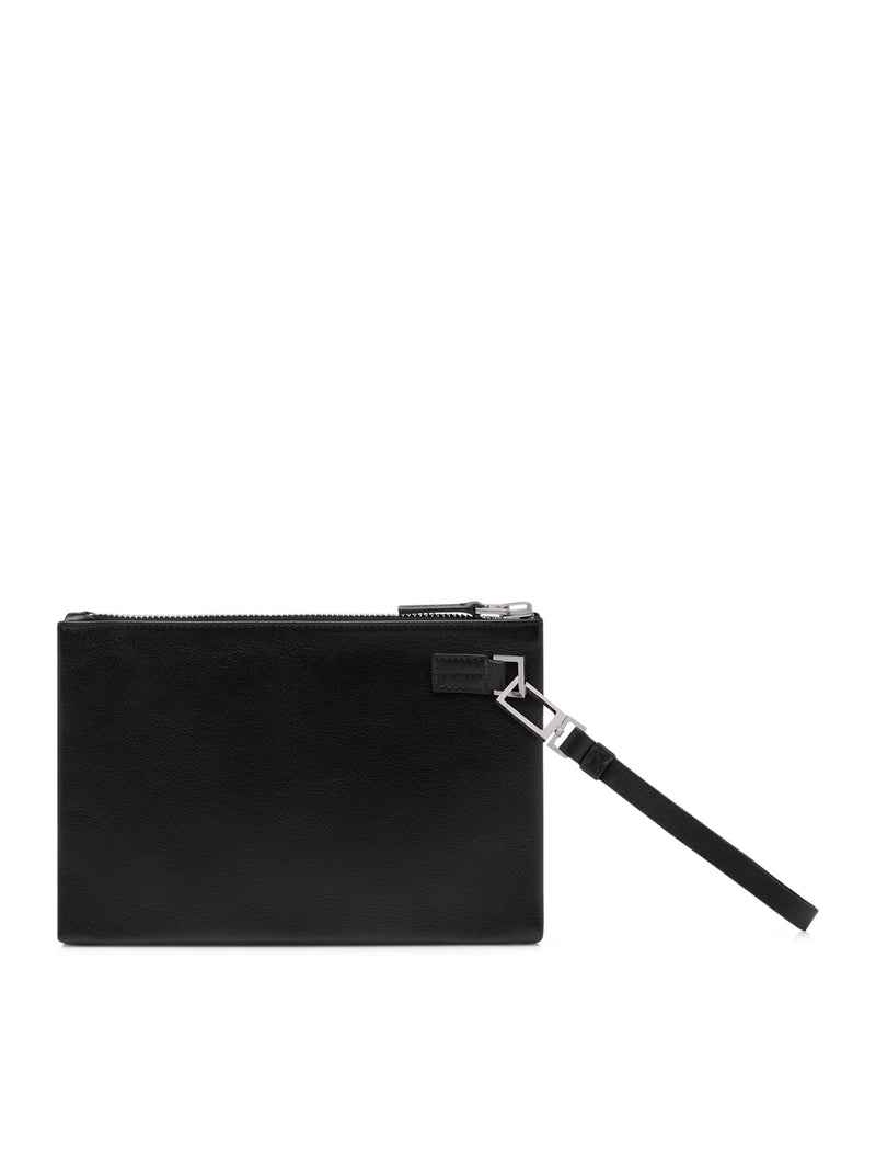 POUCHETTE MINIMAL SOTTILE IN PELLE FIORE CON CINTURINO DA POLSO