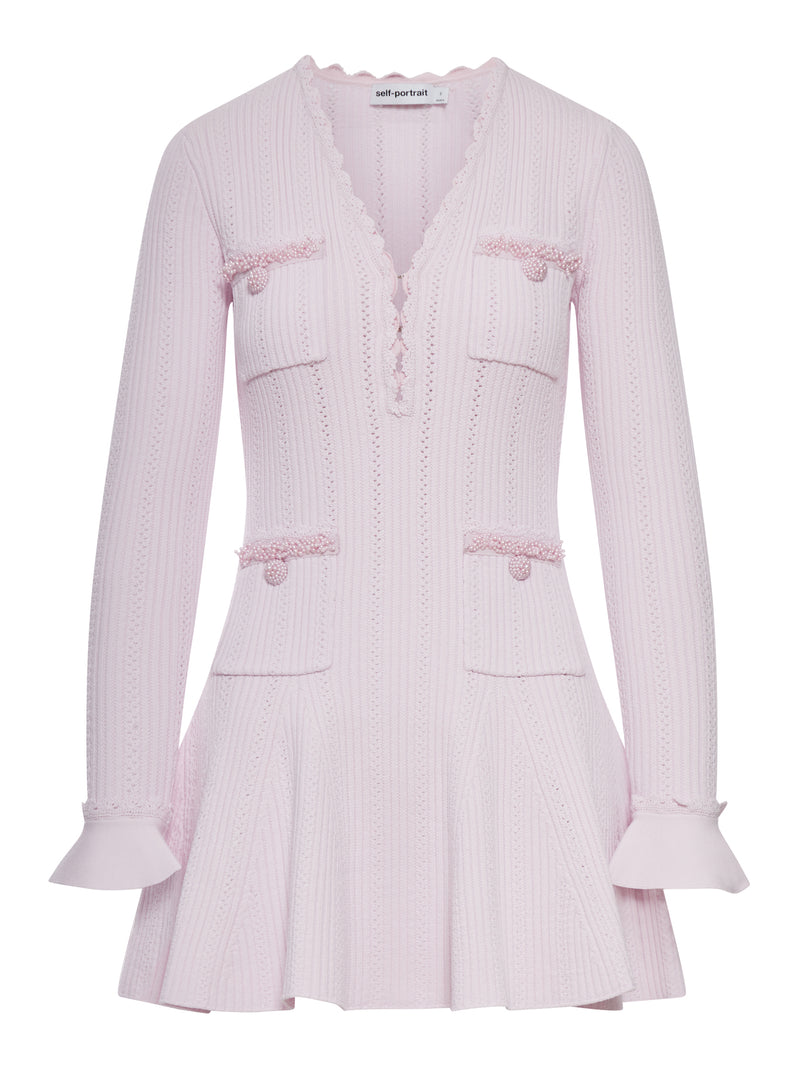 MINI ABITO IN MAGLIA CON FINITURE IN PERLE ROSA