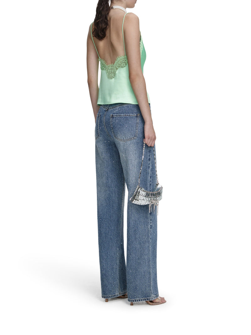 JEANS A GAMBA DRITTA IN DENIM CON STRASS