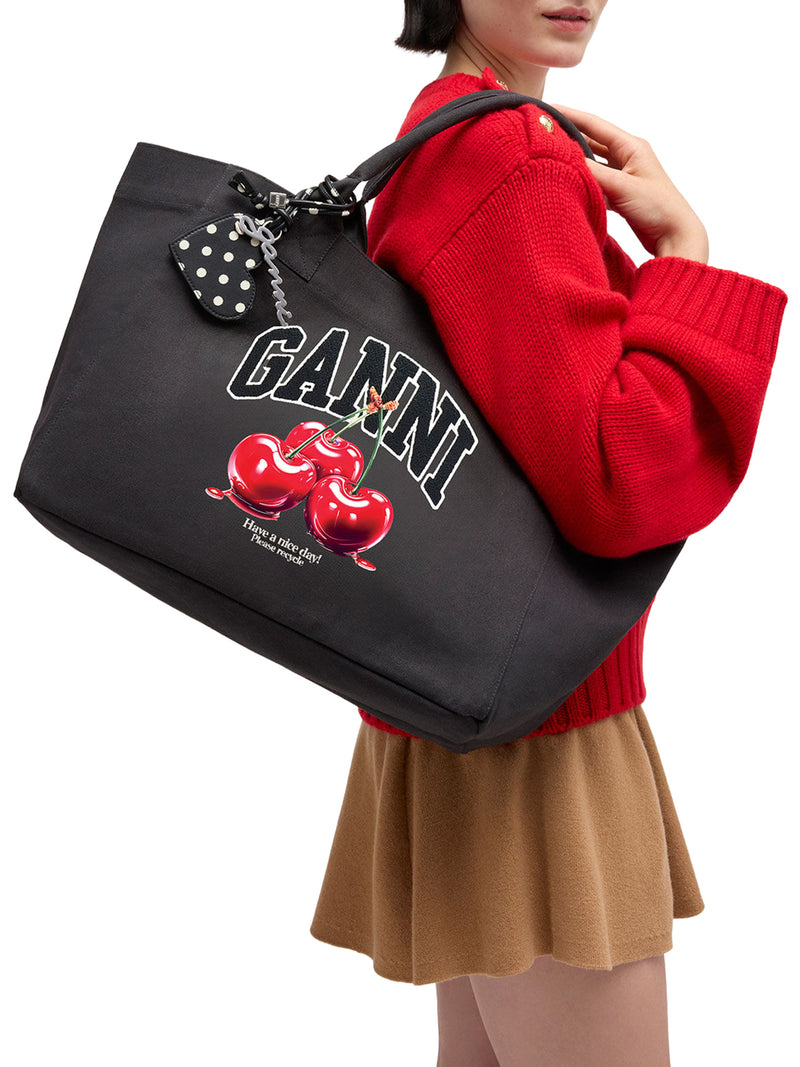 BORSA TOTE MEDIA CHERRY IN COTONE