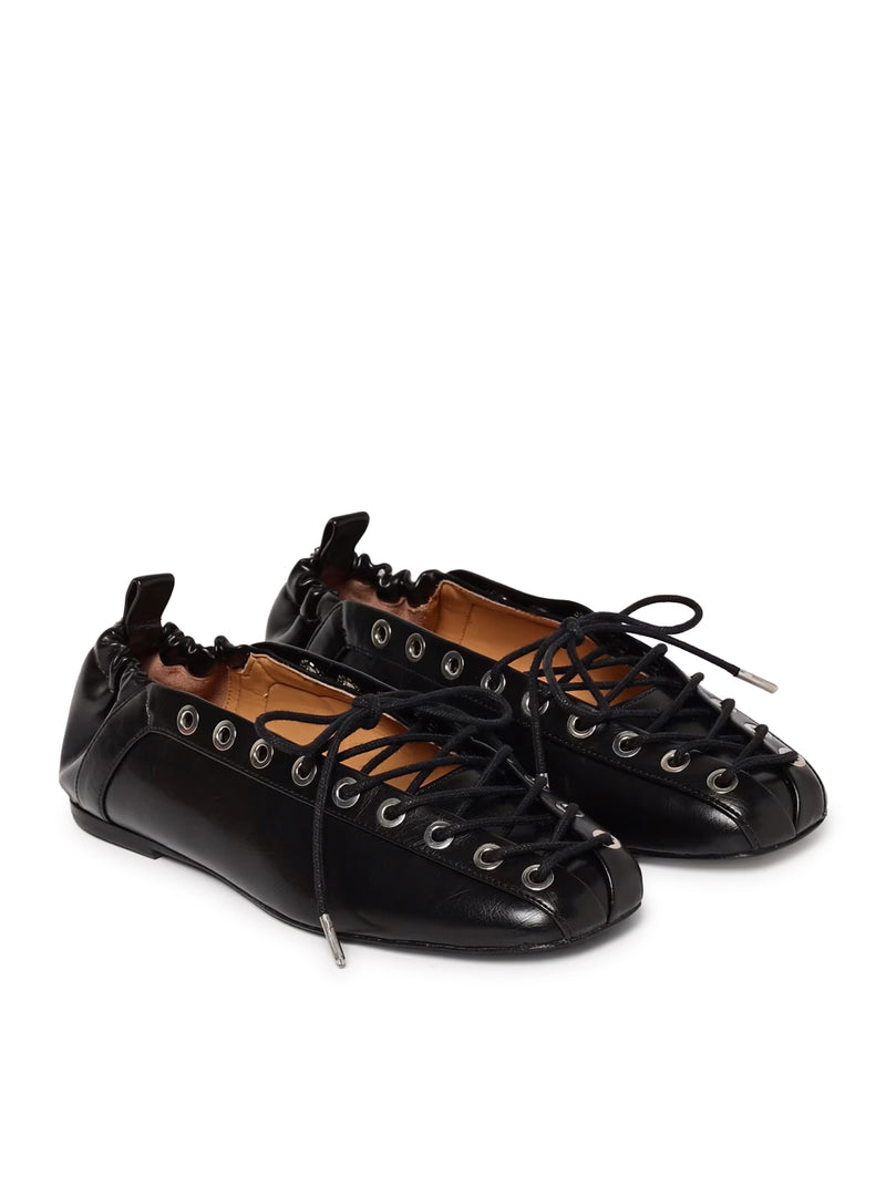 BALLERINE CON LACCI IN OLEATEX NERO
