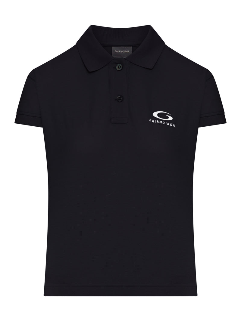 POLO IN COTONE PIQUE NERO CON LOGO SPORT ICON