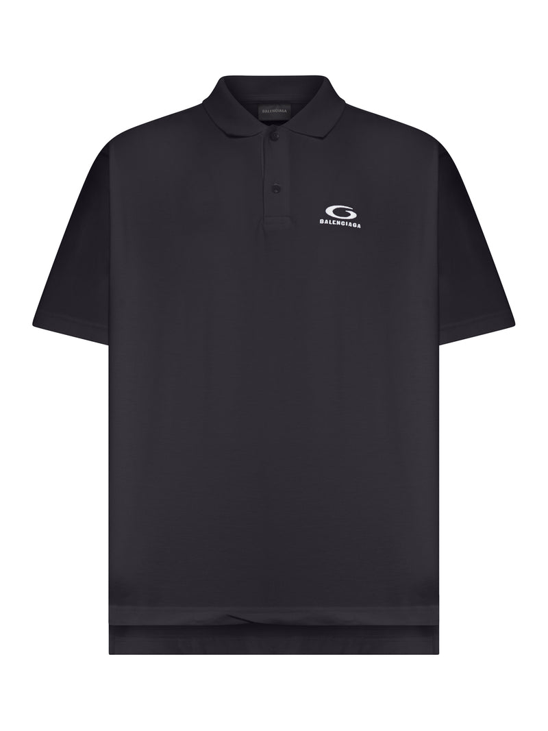 POLO IN COTONE PIQUE NERO ON LOGO SPORT ICON