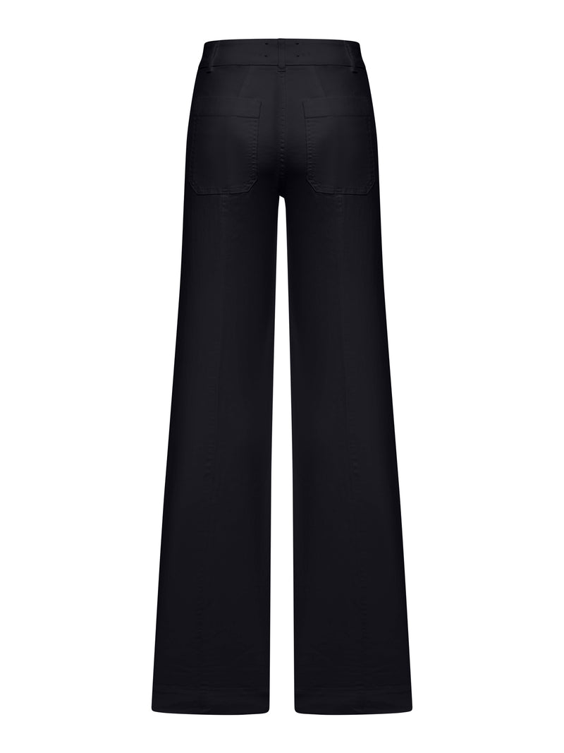 JEANS JANE WIDE LEG IN COTONE NERO CON BOTTONI DORATI