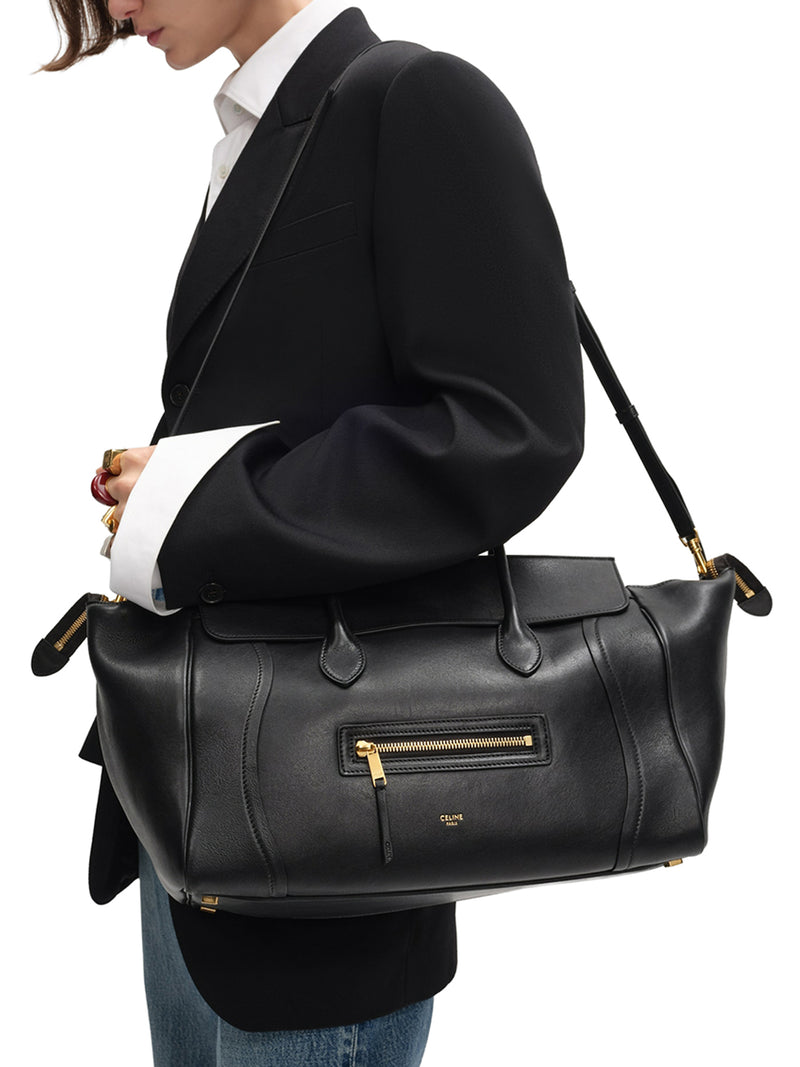 BORSA MEDIA LUGGAGE IN MORBIDA PELLE DI AGNELLO LUCIDA