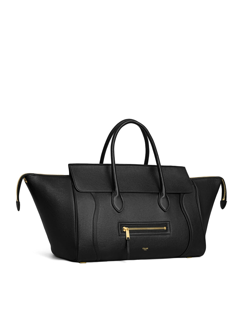 BORSA MEDIA LUGGAGE IN MORBIDA PELLE DI AGNELLO LUCIDA