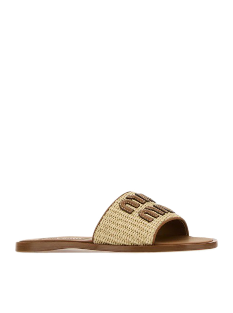 SLIPPERS IN RAFIA E PELLE