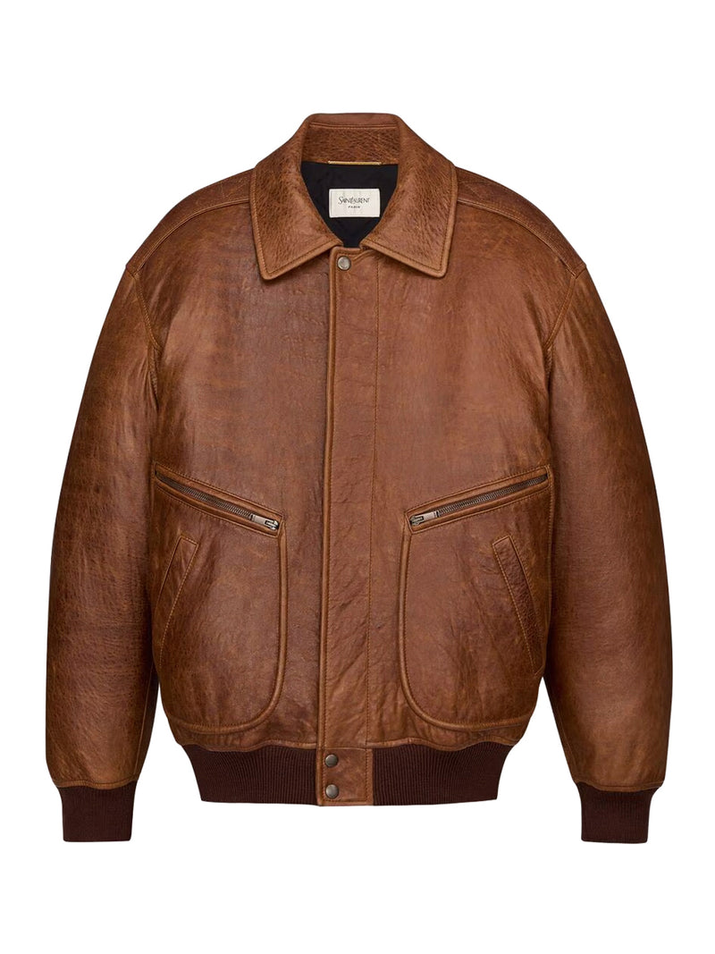 BOMBER IMBOTTITO IN PELLE DI AGNELLO MARTELLATA LUCIDA