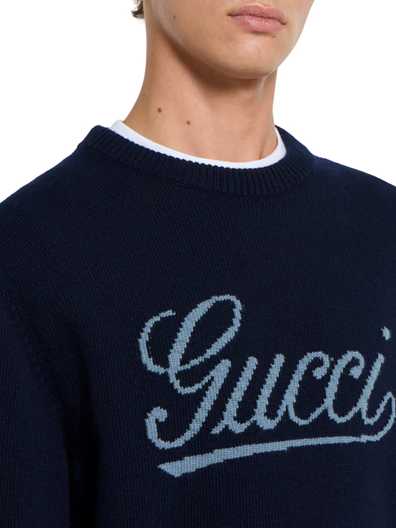MAGLIONE IN LANA CON LOGO GUCCI FRONTALE A CONTRASTO