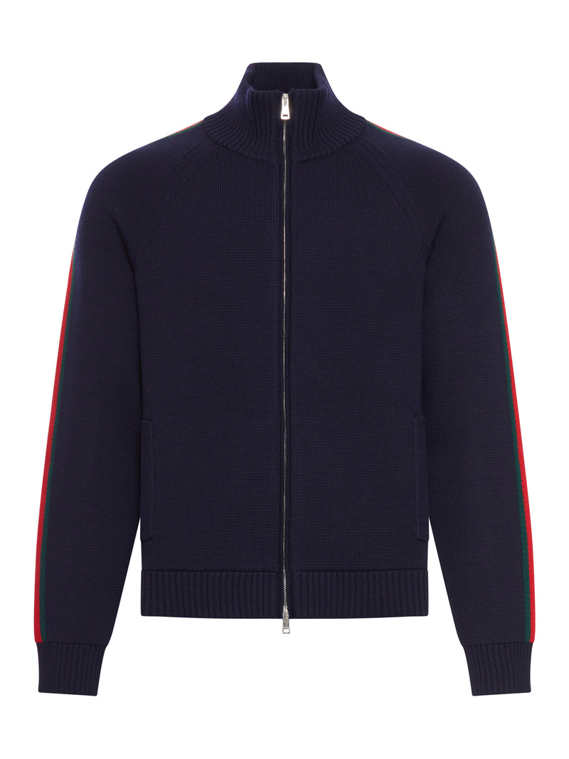 GIACCA IN LANA CON ZIP E BANDA WEB LATERALE