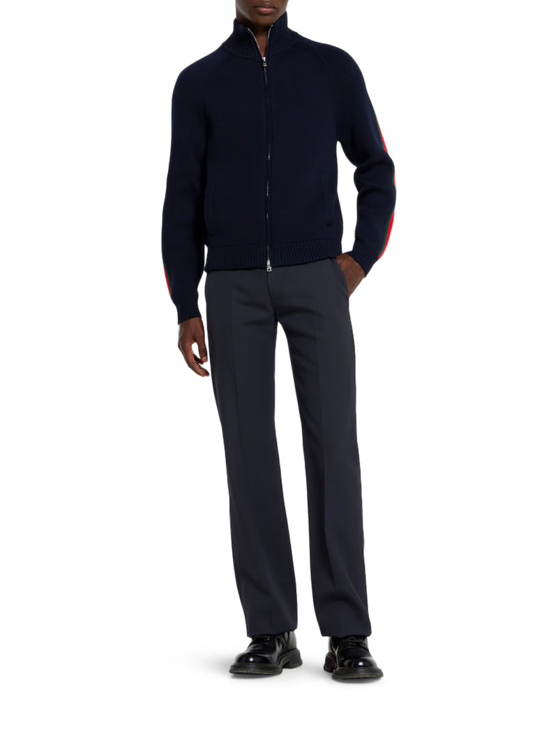 GIACCA IN LANA CON ZIP E BANDA WEB LATERALE