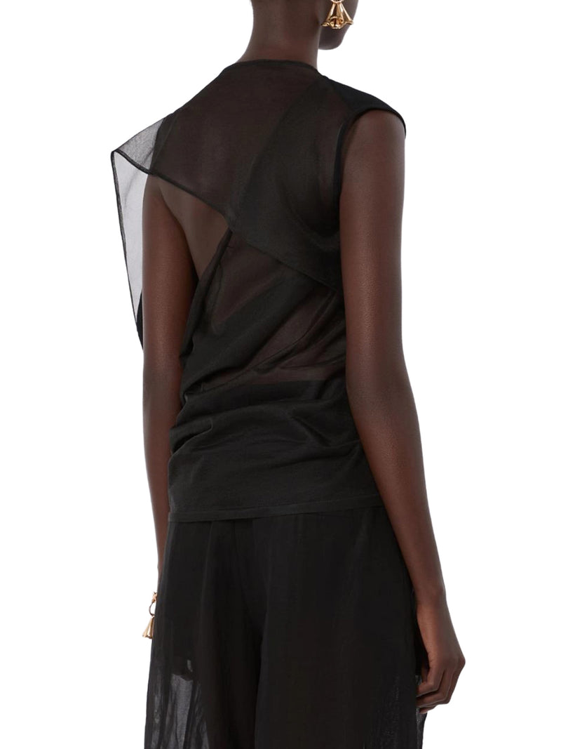 TOP ASIMMETRICO IN TESSUTO STRETCH