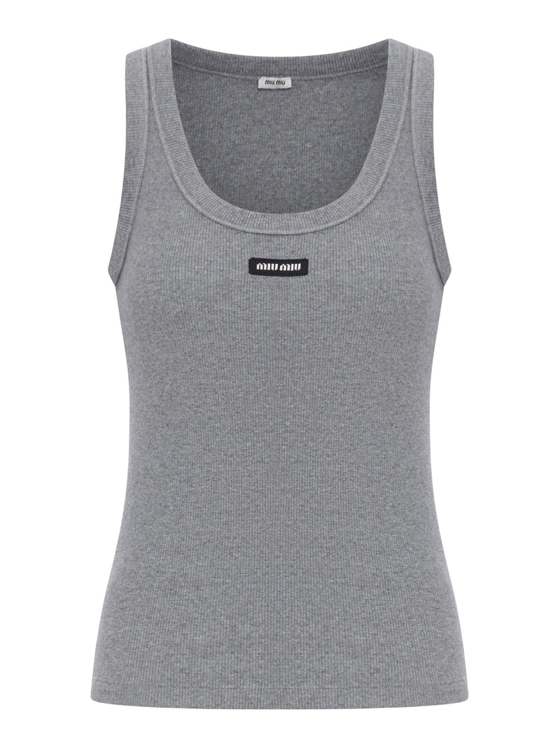 TOP A COSTINE IN JERSEY ELASTICIZZATO CON PATCH LOGO