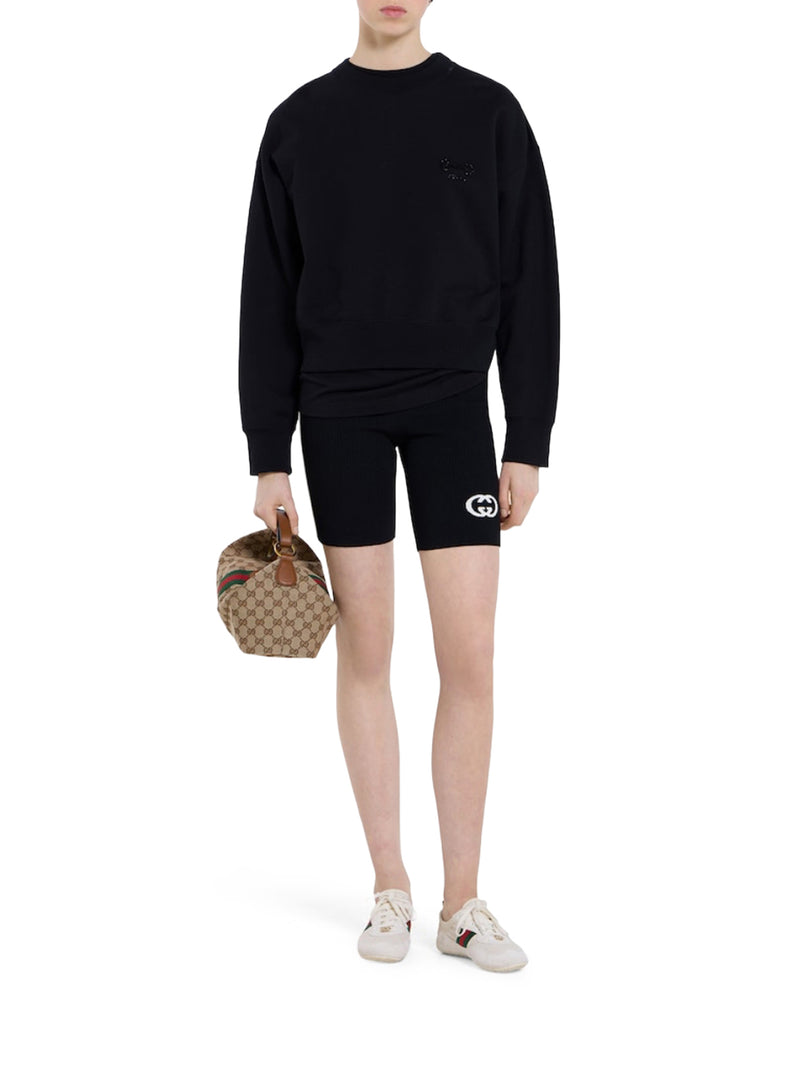 T-SHIRT IN JERSEY NERO CON RICAMO