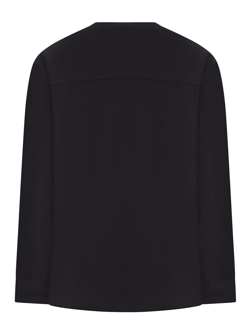 BLUSA IN VISCOSA CON SCOLLO A V E TASCA APPLICATA