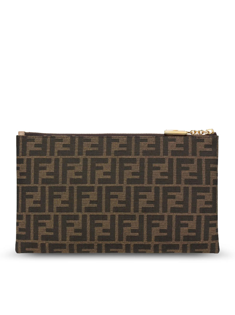 POUCH PIATTA MEDIUM BAGUETTE IN TESSUTO JACQUARD FF MARRONE