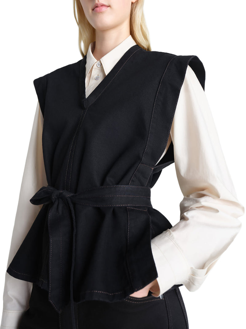 TOP IN DENIM CON CINTURA IN VITA