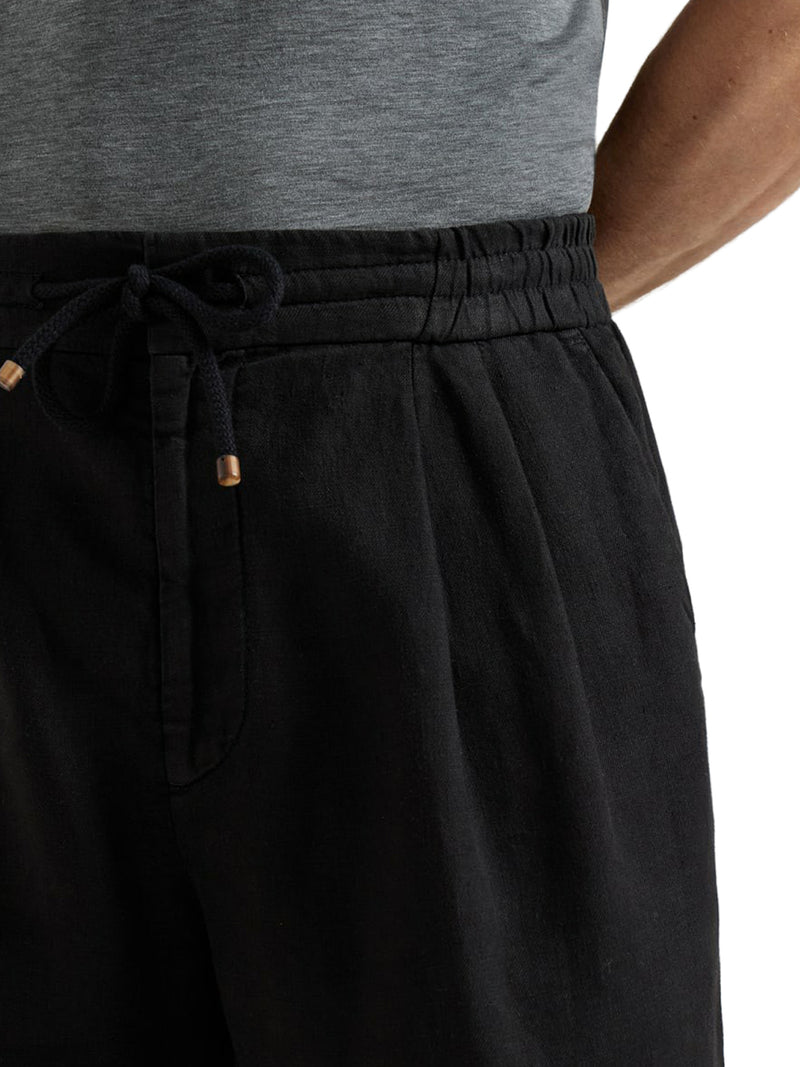 BERMUDA IN GABARDINA DI LINO TINTO CAPO CON COULISSE E PINCE