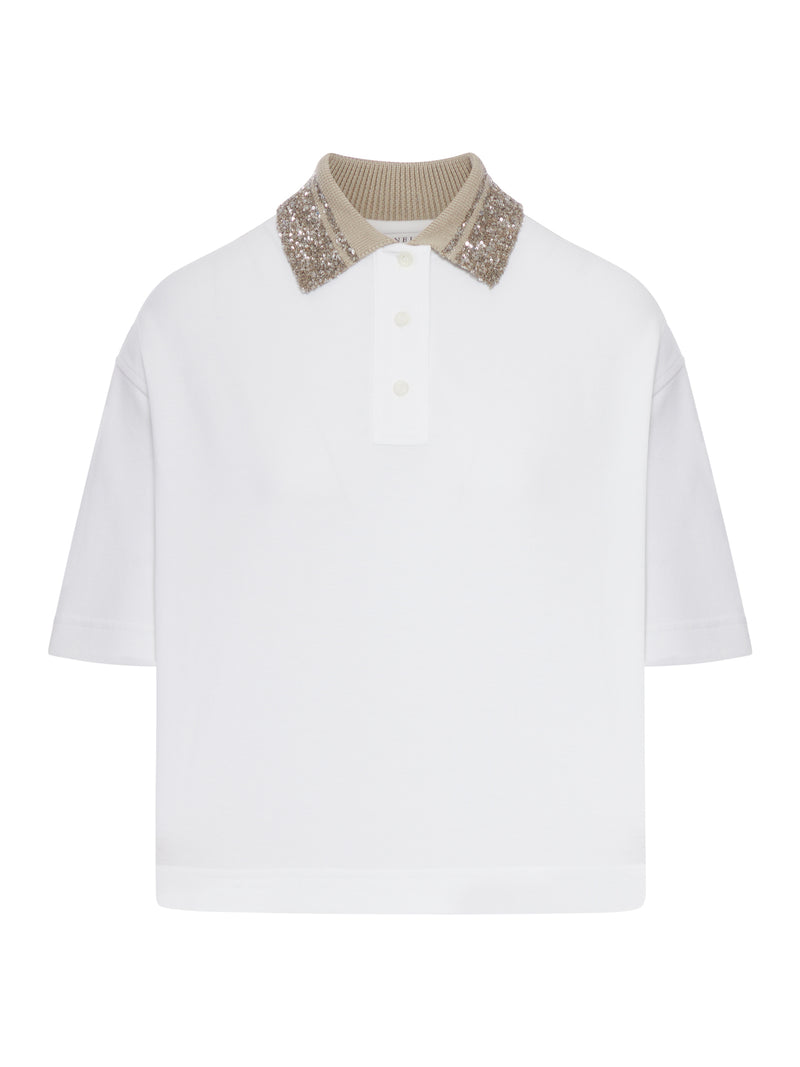 POLO IN JERSEY DI COTONE CON DAZZLING KNIT COLLAR