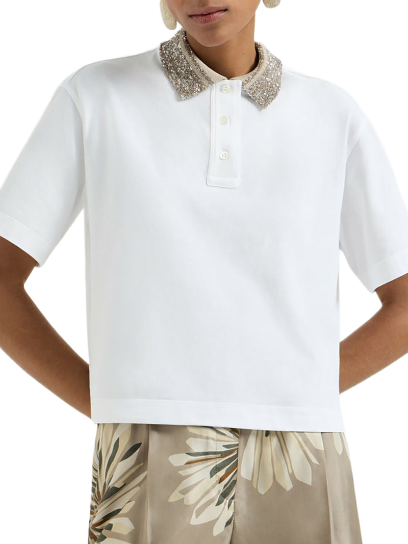 POLO IN JERSEY DI COTONE CON DAZZLING KNIT COLLAR