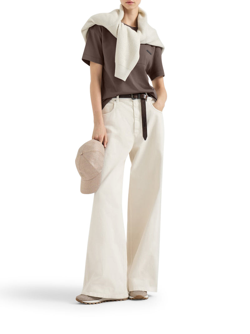 T-SHIRT GIROCOLLO IN COTONE CON APPLICAZIONE MONILE