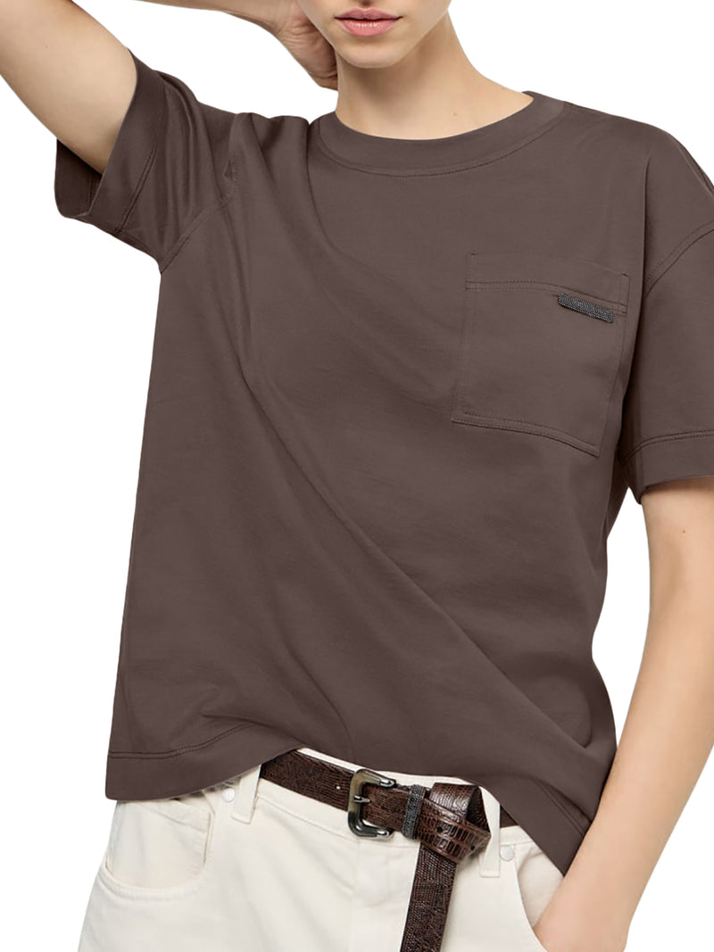 T-SHIRT GIROCOLLO IN COTONE CON APPLICAZIONE MONILE