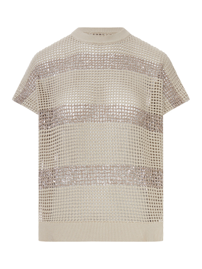 MAGLIA TRAFORATA CON DESIGN A RIGHE